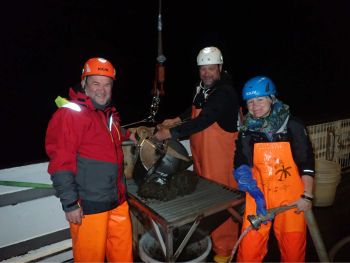 Crew during the RV SONNE benthos sampling: Dr. Michael L. Zettler, Frank Pohl, Dr. Mayya Gogina Crew during the RV SONNE benthos sampling