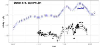 Decadal salinity variations in model and observations