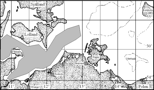 Karte: Schematische Verbreitung vom Seestern (Asterias rubens) nach Untersuchungen im Jahr 1999